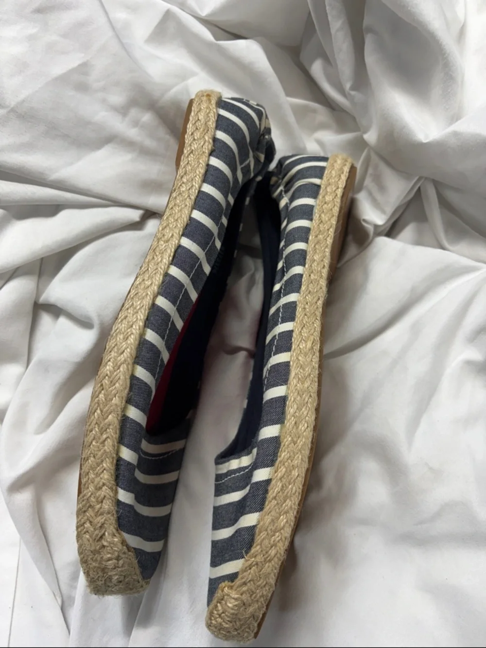 Sperry Navy & White Striped Espadrille Flats with Red Insole size 8